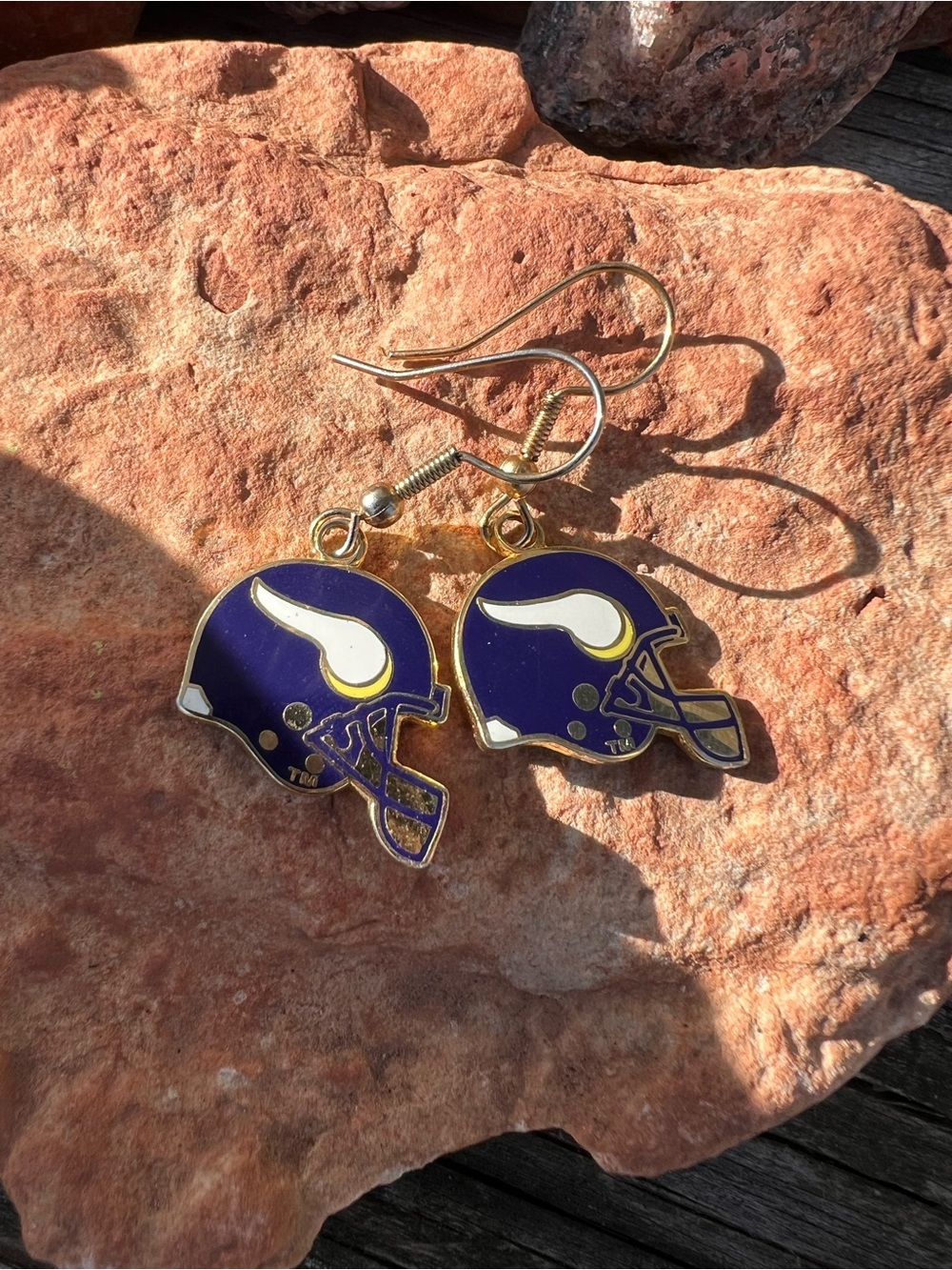 Vintage 1998 Minnesota Vikings Blue & Gold Football Helmet Dangle Earrings